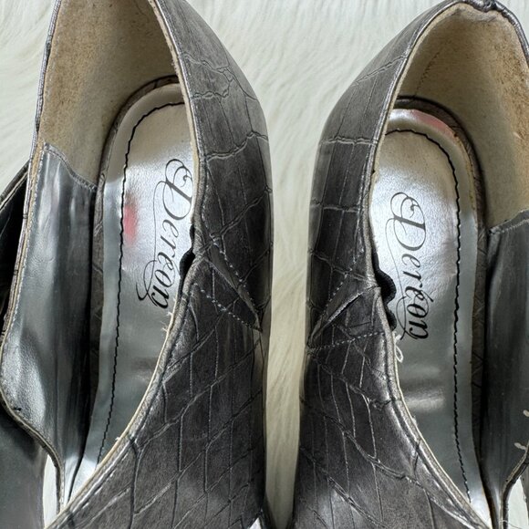 Women's Dereon Carried Away Pewter Croc Embossed Heels Size 8.5 - Picture 10 of 15